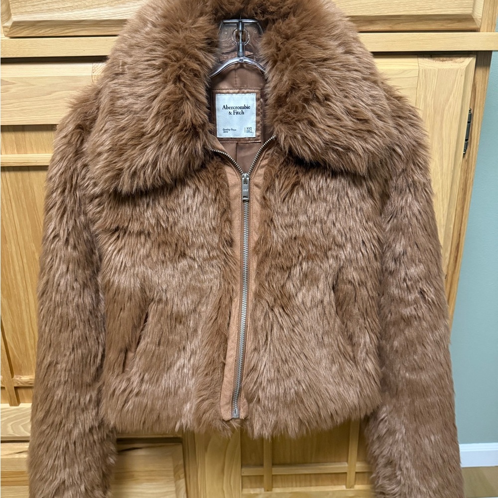 Abercrombie Faux Fur Teddy Jacket Brown‎ Cropped Y2K XXS Like New